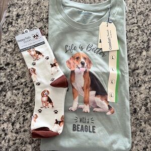 Beagle Happy Socks and a matching Comfort Threads Beagle shirt  NWT L